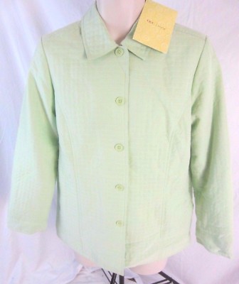 Dialogue Womens Quilted Jacket Sz Small Green Button Long Sleeve J448 NWT