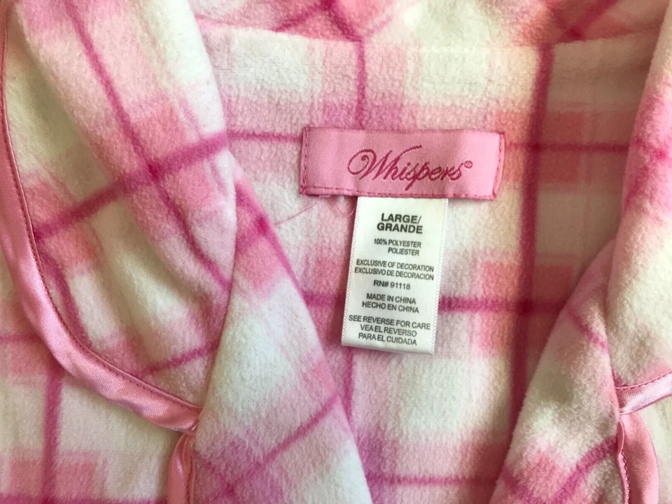 WHISPERS PINK WHITE PLAID PINK RIBBON BREAST CANCER AWARENESS PAJAMAS SIZE L - Image 3 of 4