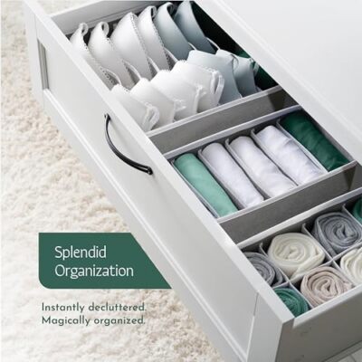 Ruboxa Dresser Organizer 4 Pk Grey Fabric Dresser Drawer Organizers 4 Sizes With 45 Slots Foldable Underwear Drawer Organizer Breat
