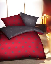  Kaeppel Bettwäsche Wende 200x200 + 80x80 cm Sterne rubin/schwarz Biber Winter 