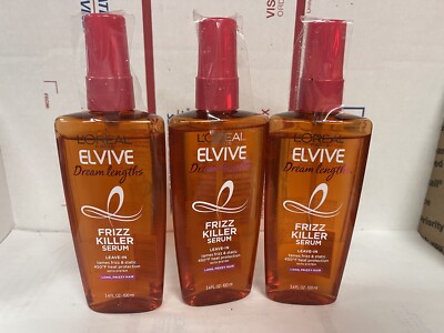 3 NEW L'Oreal Paris Elvive Dream Lengths Frizz Killer Serum 3.4 oz. Leave-In 1A
