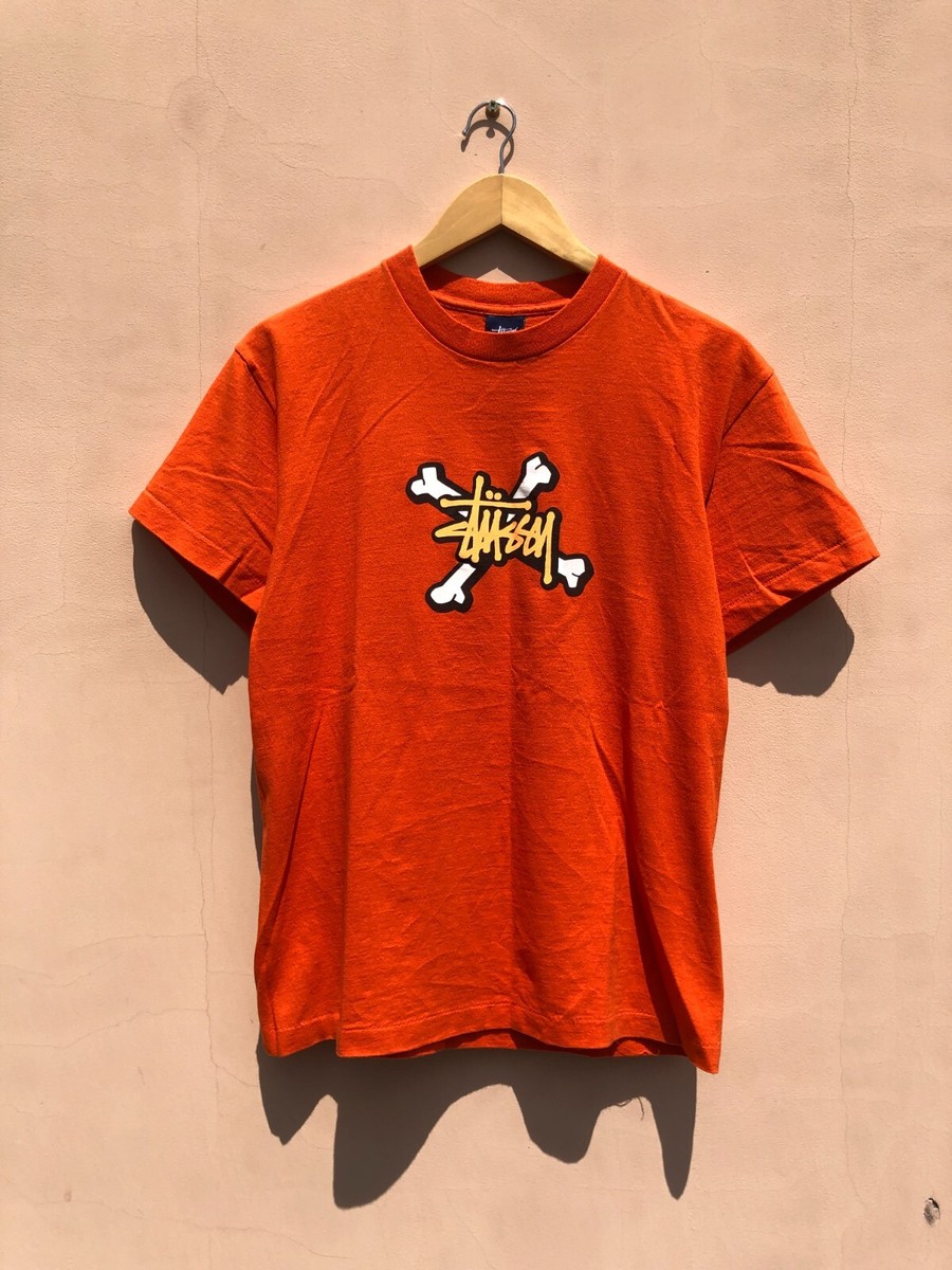Vintage 90s Stussy Bones Made USA Orange T-shirt Sz M | eBay Vintage 90s Stussy Bones Made USA Orange T-shirt Sz M | eBay