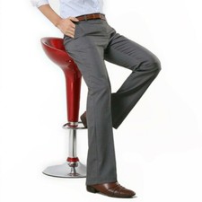 Men Flared Bell Bottom Pants Business Smart Bootcut Trousers Slim Fit Solid Cosy