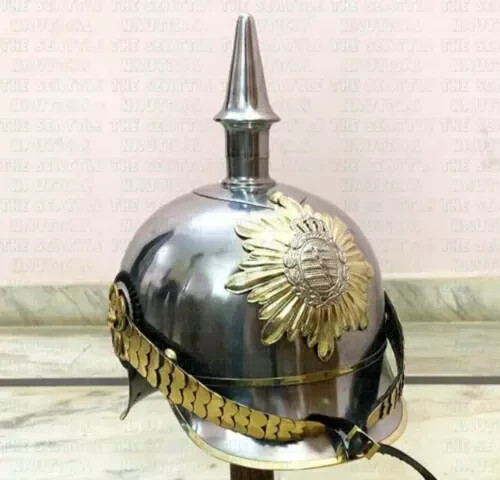 German Iron Pickelhaube Helmet Prussian Spike Helmet Medieval Halloween Helmet - Picture 3 of 5