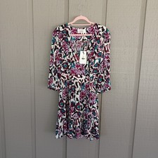Ba&sh Gulia Floral Mini Dress Size L Surplice Neck Viscose Three Quarter Sleeve