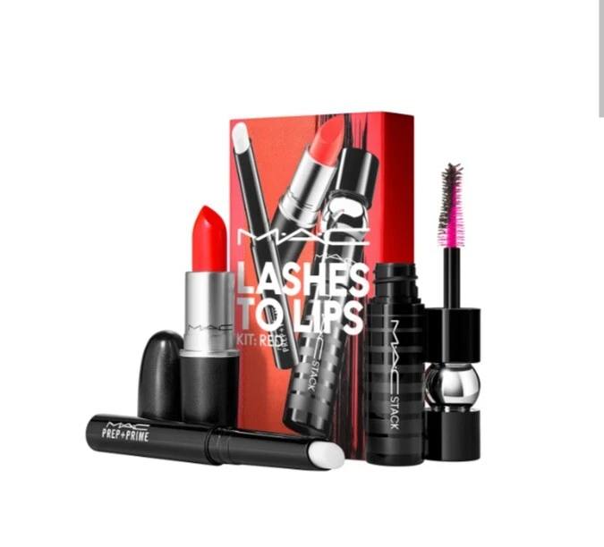 Mac Lashes to Lipstick 3pc Kit Red NIB Primer, Lipstick & Mascara 