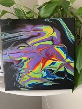 Acrylic paint pour painting on canvas, 10 X 10 Inches, Original, Signed