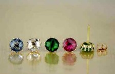 14k Yellow Gold 7mm Round Birthstone Stud Earrings with Checkerboard CZ Stones