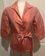 Lafayette 148 Sz 4 Pink Belted Jacket 100% Silk Long Sleeved Lightweight Lined