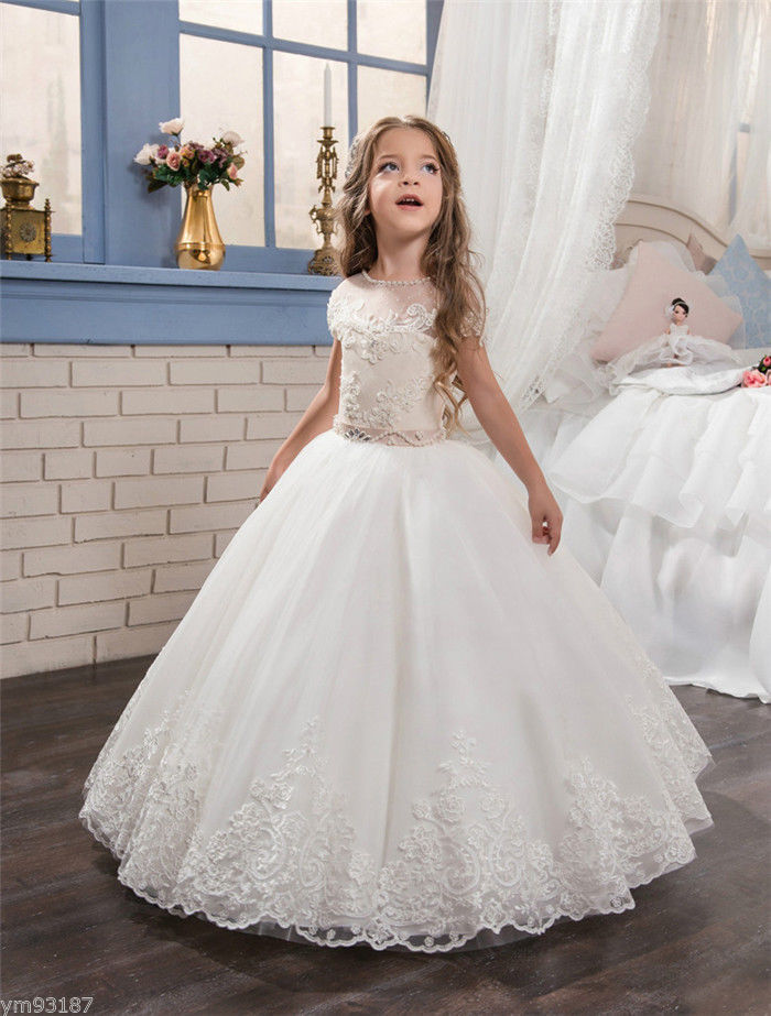 New Lace Flower Girl Dresses First Communion Dress for Little Girls Pageant Gown