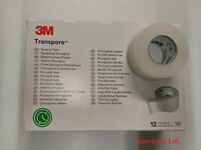 3M Transpore Medical Surgical Tape Plastic 2.5 cm X 9.1 m Waterproof - 12 Rolls - Image 1 of 3