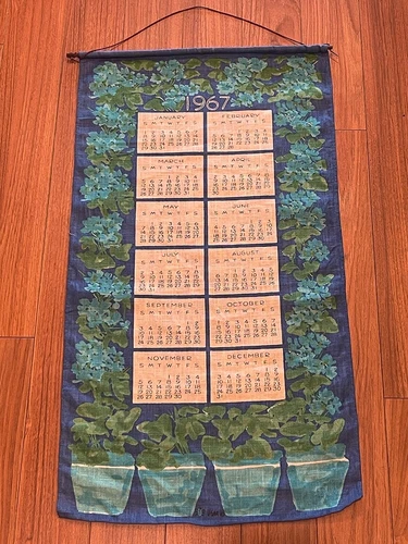 1967 VERA Neumann Linen Calendar Wall Hanging 29" x 16"