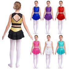 US Girls Cheerleading Dress Latin Jazz Dance Sequin Crop Top with Flowy Skirt