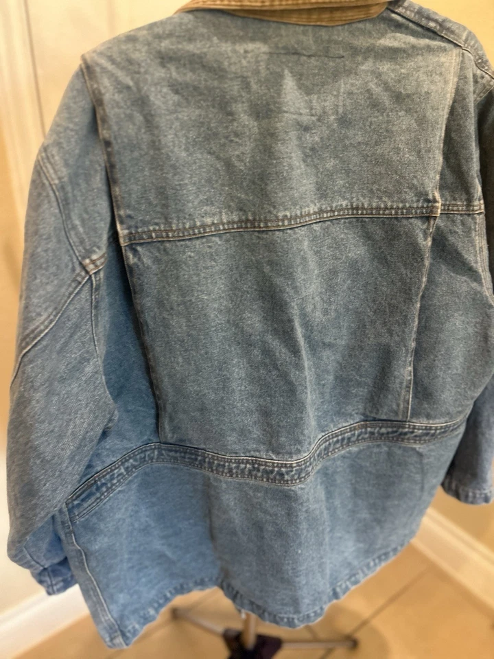Vintage 90s KENJI Corduroy Collar Button Up Oversize Blue Denim Jacket Medium Foto 2 de 4