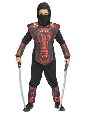 Boys Black & Red Cobra Ninja Halloween Costume Large (10/12)