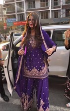 New Launch Purple Chinnon Silk Kurta Palazzo With Dupatta For Wedding Wear
