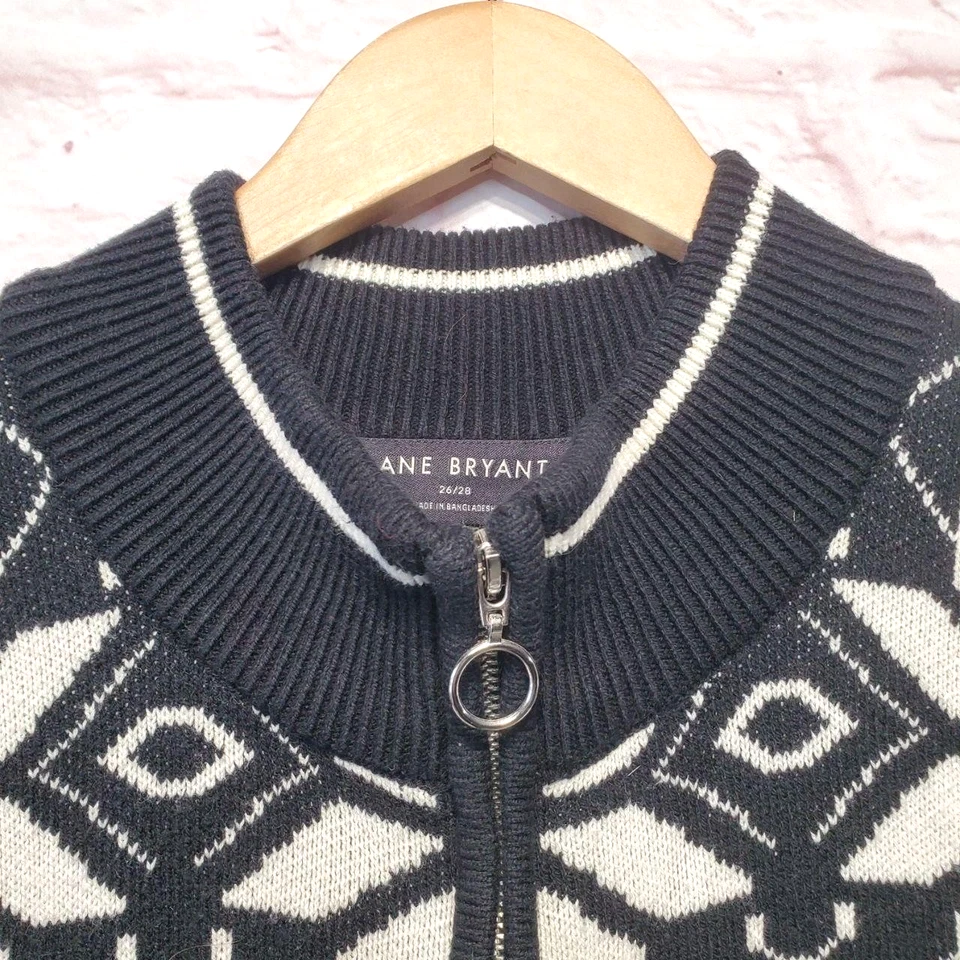 Suéter Lane Bryant Mujer Plus 26/28 Negro Blanco Copo de Nieve Fair Isle Vacaciones Foto 4 de 4