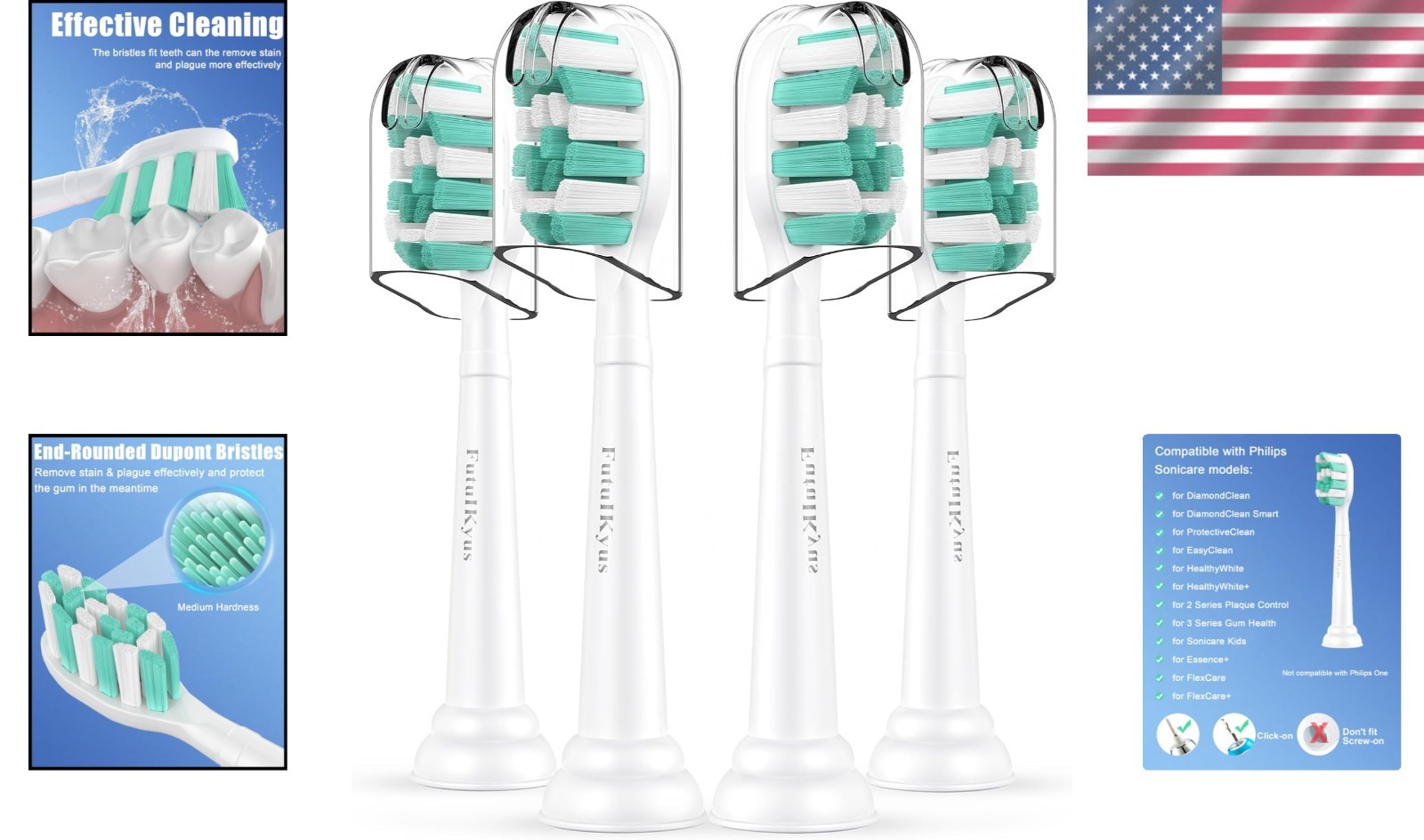 Compatible Sonicare Brush Heads - 4-Pack Dupont Bristles for Optimal Cleaning