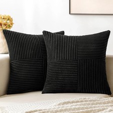 Black Decorative Throw Pillow Covers 18x18 Inch for Couch Bed Sofa Pack of 2