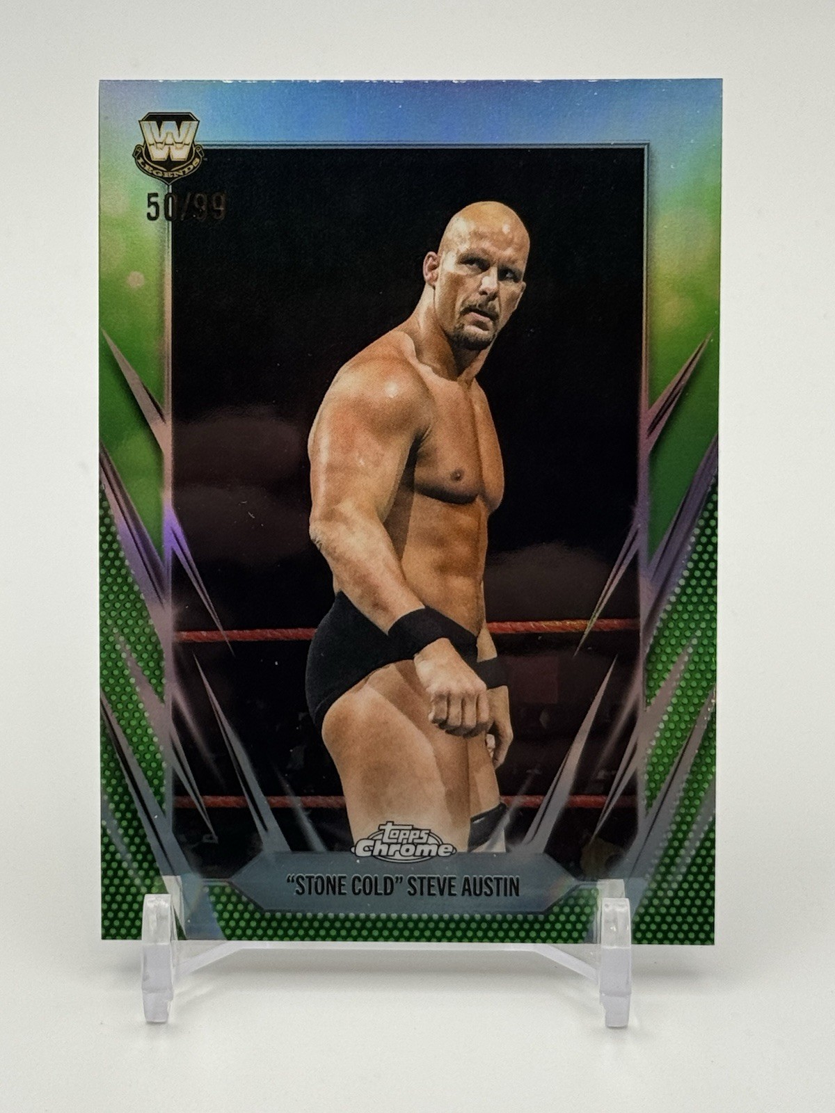 2026 Topps WWE Chrome “Stone Cold” Steve Austin #7 Green Refractor /99