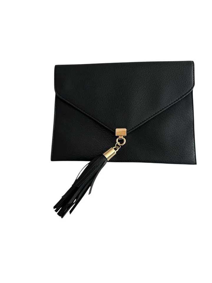 Bolso sin asas Big Buddha sobre de cuero negro - herrajes dorados y borla Foto 2 de 4