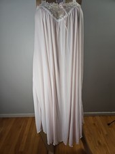 Vintage Miss Elaine 100 Nylon Pink Nightgown White lace detail Small