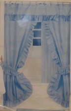 Vtg Fabric Double Swag Shower Curtain Blue 70...