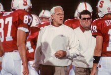 Head coach Bill Walsh Stanford Cardinal talks to his team during a- Old Photo
