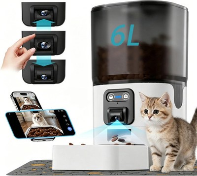 Large 6L SMART Automatic pet Feeder & Stainless Steel Bowl - WIFI , Dog & Cat