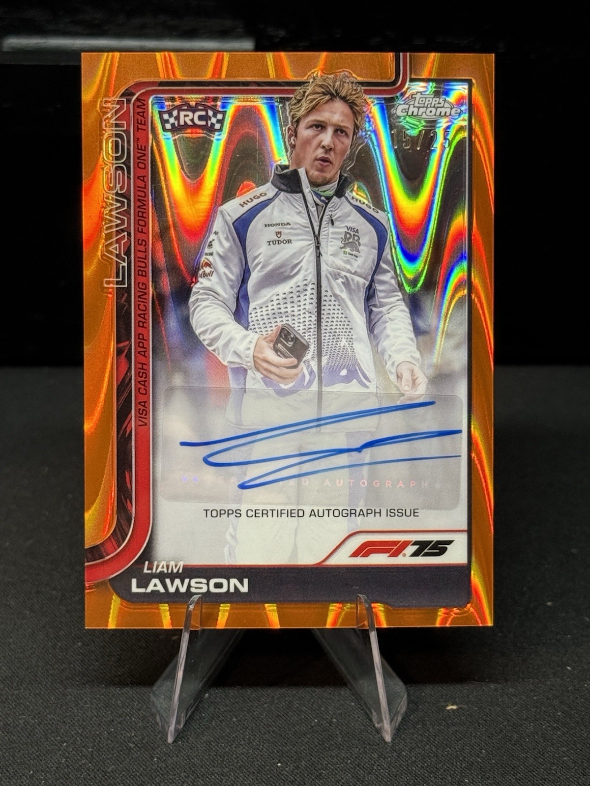 2025 Topps Chrome F1 Liam Lawson RC AUTO Orange RayWave /25 #CAC-LAW