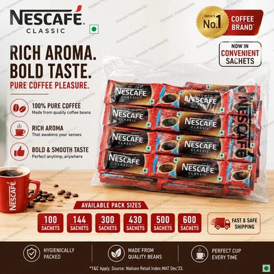 Nescafe Classic Instant Coffee Sachets Pack of 100/144/300/430/500/600