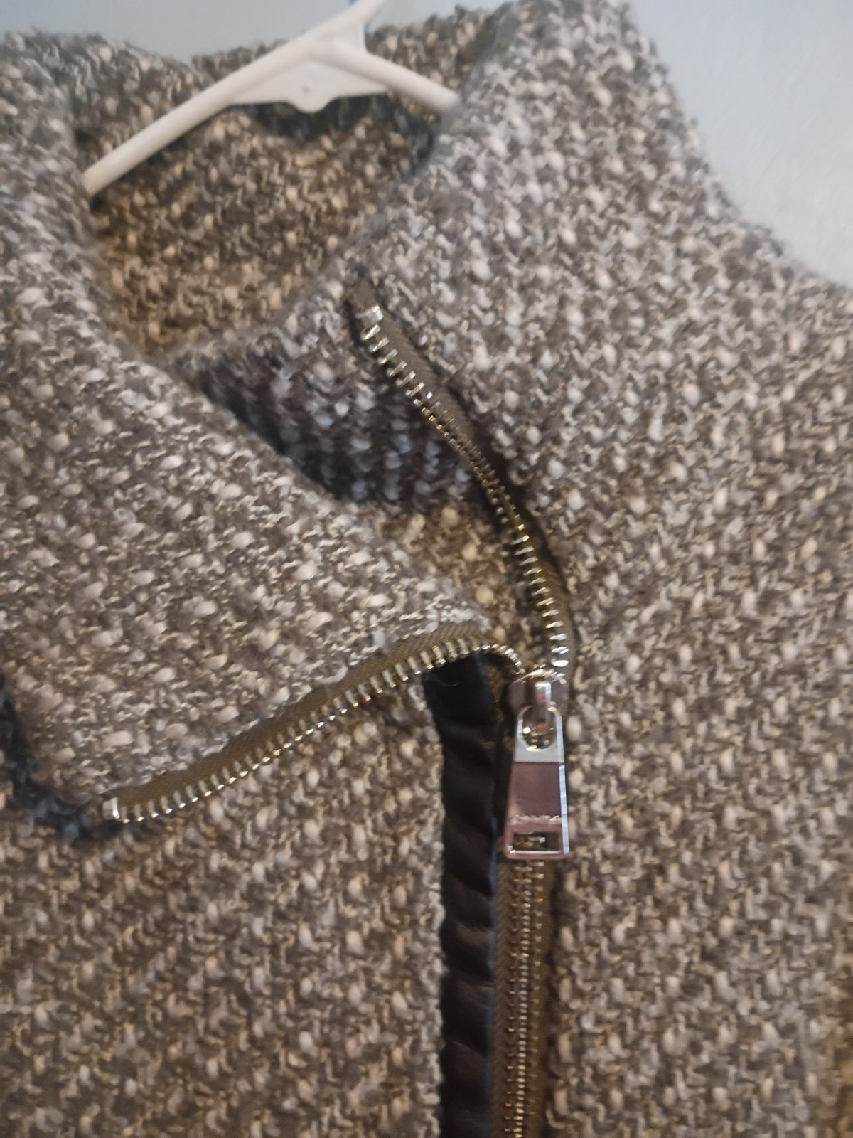 Calvin Klein Wool Tweed Blend Coat Faux Leather Trim Women Medium Brown Beige  thumbnail 3