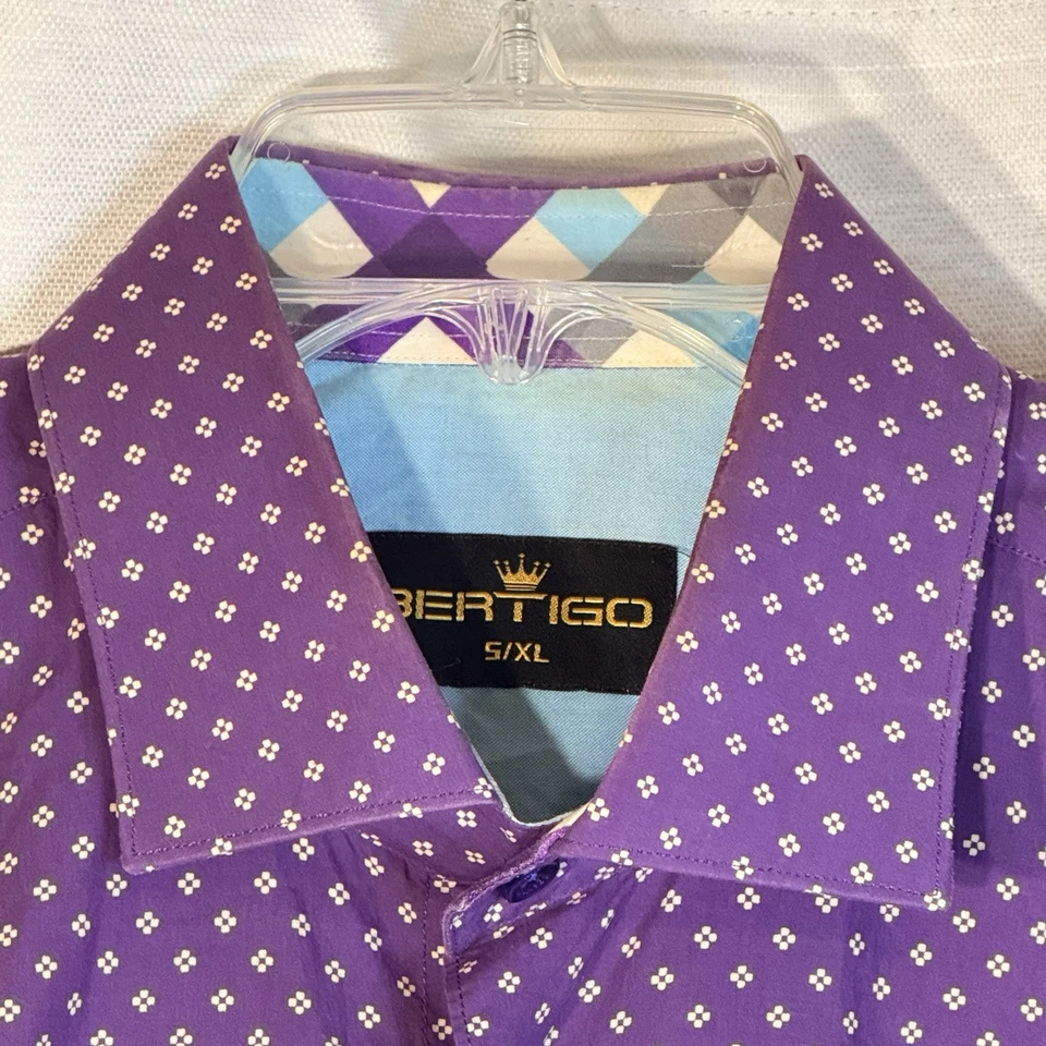 Camisa Hombre Bertigo Manga Larga Algodón Morado y Blanco Talla 5/XL Estampado Contraste Foto 3 de 4