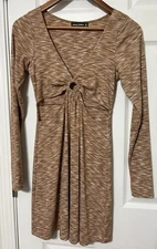 Social Tourist LA CA Womens’s Cut Out Body Con Dress Brown Stretch Knit Size M