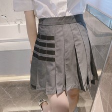 Thom Browne Womens Striped Pleated Slim-fitting Contrasting Colors Half Skirt