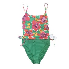 SANCTUARY Green Floral Tropical/Ribbed Two Piece Swim Suit, Small, NEW 124