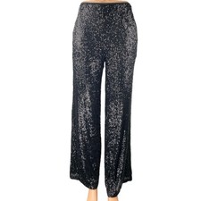 ASOS Design Black Sequin Shimmer Glitter Wide Leg High Waist Trousers Pants Sz 4