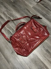 Vintage Bath And Body Works Duffle Bag Overnight Tote Red Faux Leather Alligator