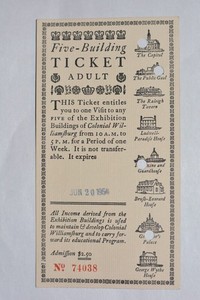 Five-Building Adult Ticket Exhibition Buildings of Colonial WIlliamsburg (1954)