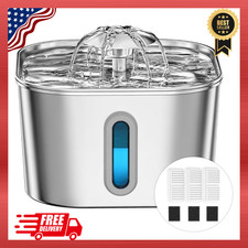 Cat Water Fountain Stainless Steel 74oz/2.2L with 3 Filters 3 Sponges Indoor