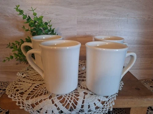 4 Vntg. White Syracuse China Restaurant Ware Mugs, Vintage Mugs, Diner ware,...