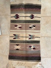Vintage Southwestern Woven Wool Rug Wall Hanging Navajo Style 16x20 Fringe