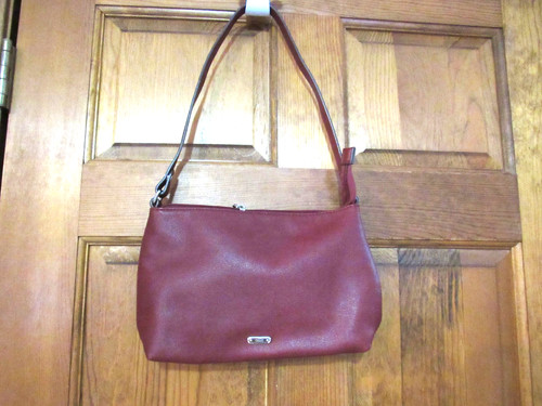 $75 Chaps Maroon Bag Faux Leather Shoulder Purse Travel Medium 11"W X 7"H X 3"D
