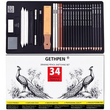 34 PCS Sketch Pencils For Drawing Graphite Charcoal Sticks Erasers Art Kit