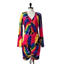 NEW SHEIN Mesh Black Paint Splatter Long Sleeve front Scrunch Dress Womens Sz XL