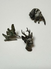 A R Brown Pewter Pins X 3 Handmade Stag Dog pheasant And Duck Vintage signed