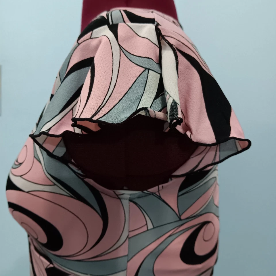 Y2K Micro Mesh Pink And Black Flutter Sleeve Babydoll Top Asymmetrical Hem Sz S - Image 3 of 4