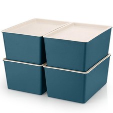 4 Pcs Storage Bins With Lids Plastic Containers Stackable Storage Box Baskets Fo