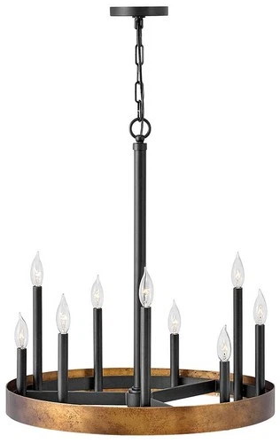 Hinkley Wells 24" Wide Weathered Brass and Black 9-Light Chandelier - Picture 2 of 6