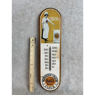 Vintage Washburn Crosby Gold Medal Flour Thermometer Advertising Wood Sign